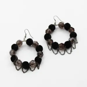 Black Beaded Circle Earrings