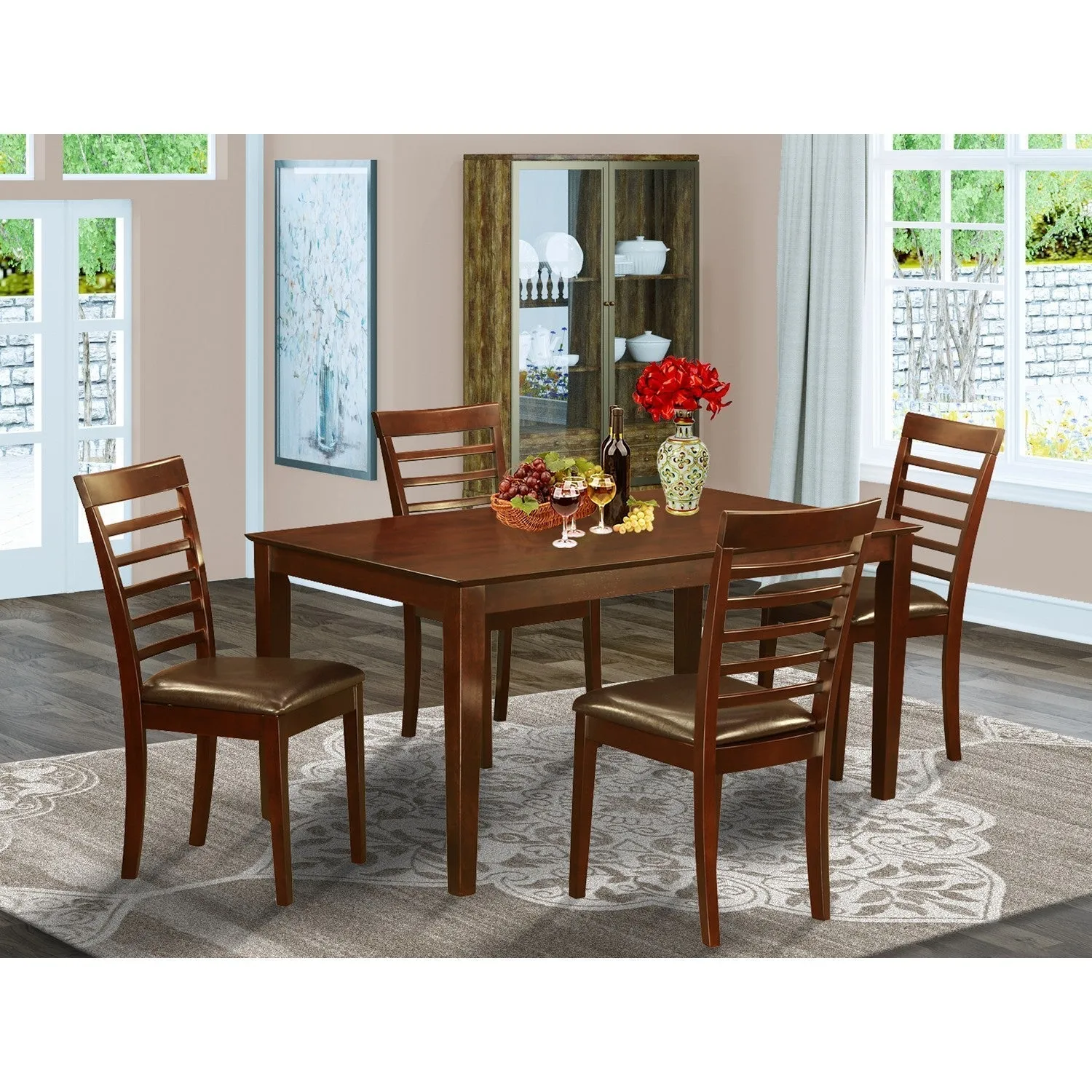 East West Furniture CAML5-MAH-LC 5 Piece Dining Set Includes a Rectangle Dinner Table and 4 Faux Leather Kitchen Dining Chairs, 36x60 Inch, Mahogany