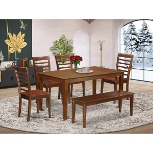 East West Furniture CAML6C-MAH-W 6 Piece Modern Dining Table Set Contains a Rectangle Wooden Table and 4 Wooden Chairs with a Bench, 36x60 Inch, Mahogany