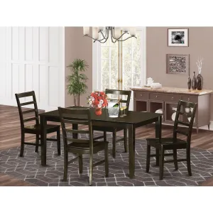 East West Furniture CAPF5-CAP-W 5 Piece Dining Room Table Set Includes a Rectangle Kitchen Table and 4 Dining Chairs, 36x60 Inch, Cappuccino