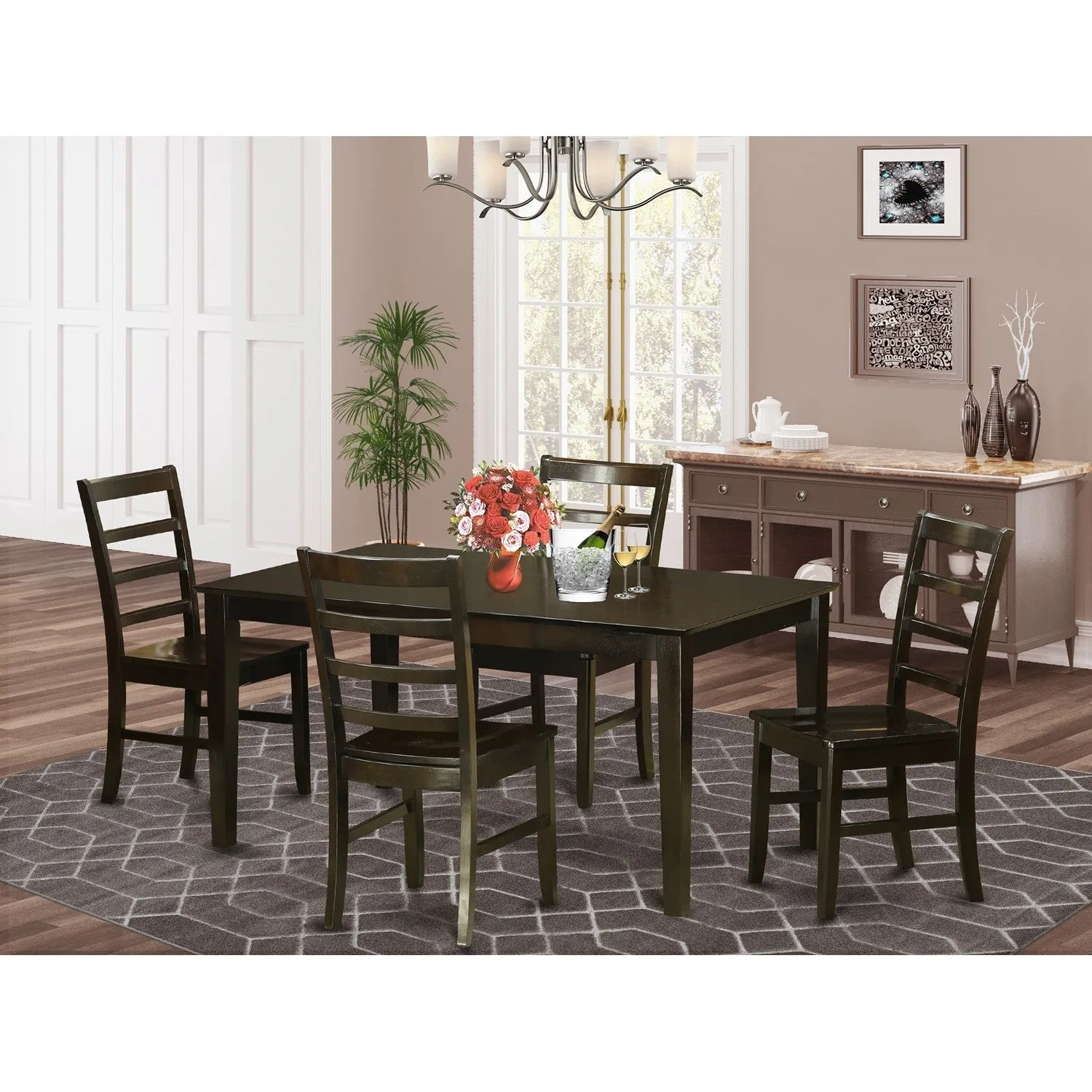 East West Furniture CAPF5-CAP-W 5 Piece Dining Room Table Set Includes a Rectangle Kitchen Table and 4 Dining Chairs, 36x60 Inch, Cappuccino