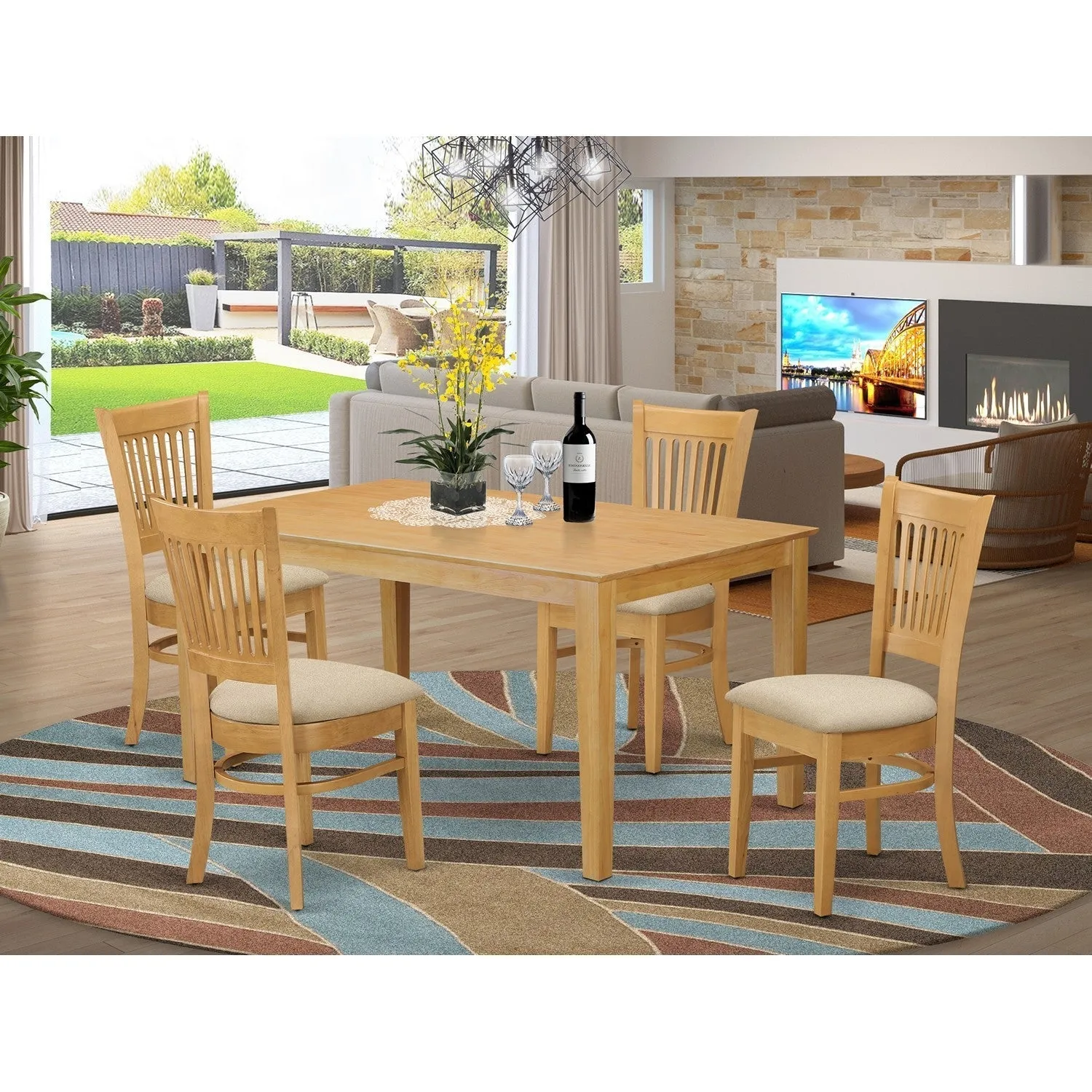 East West Furniture CAVA5-OAK-C 5 Piece Dining Set Includes a Rectangle Solid Wood Table and 4 Linen Fabric Kitchen Room Chairs, 36x60 Inch, Oak