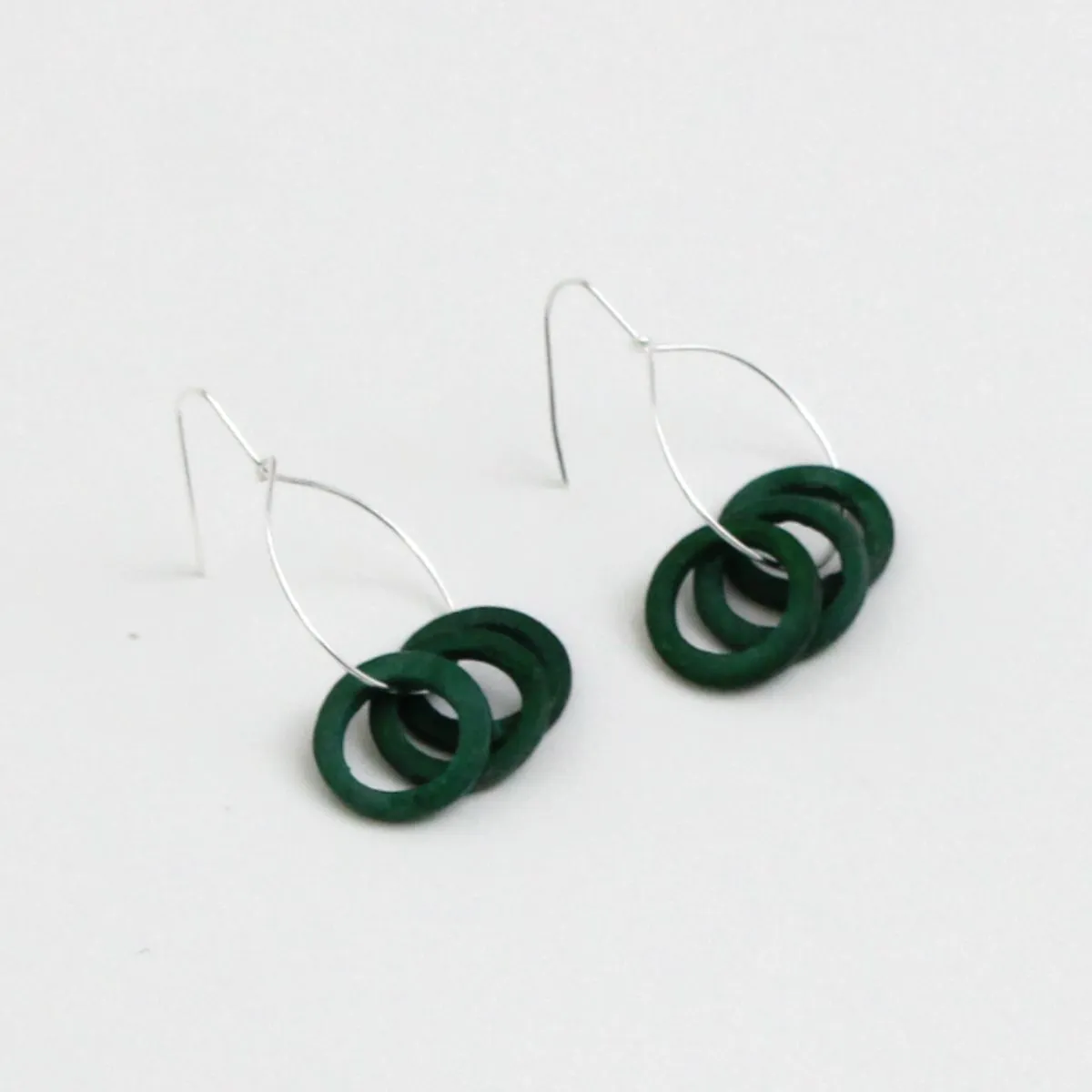 Green Circle Dangle Earrings.