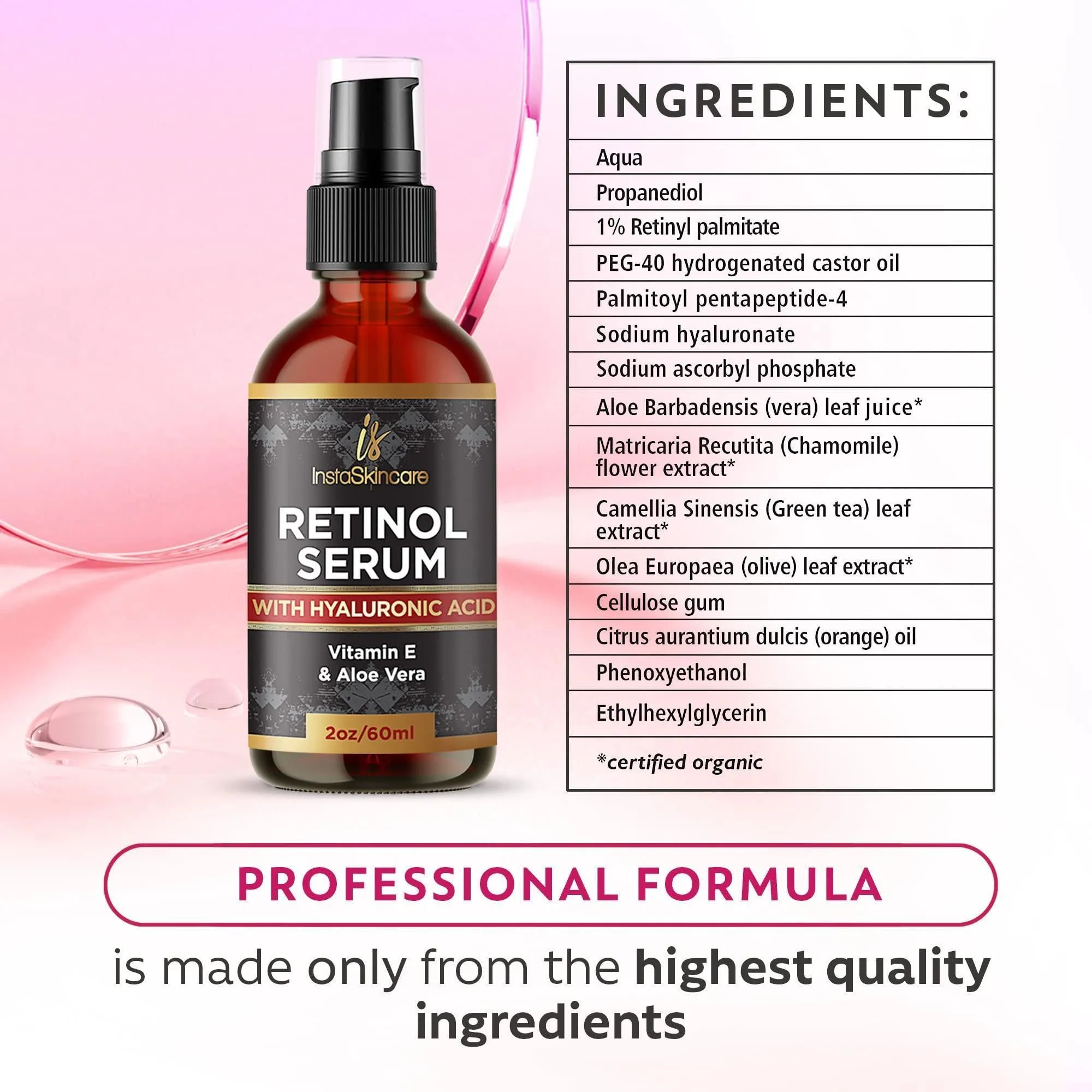 Retinol Serum for Face with Hyaluronic Acid Vitamin E and A DOUBLE SIZED 2 oz