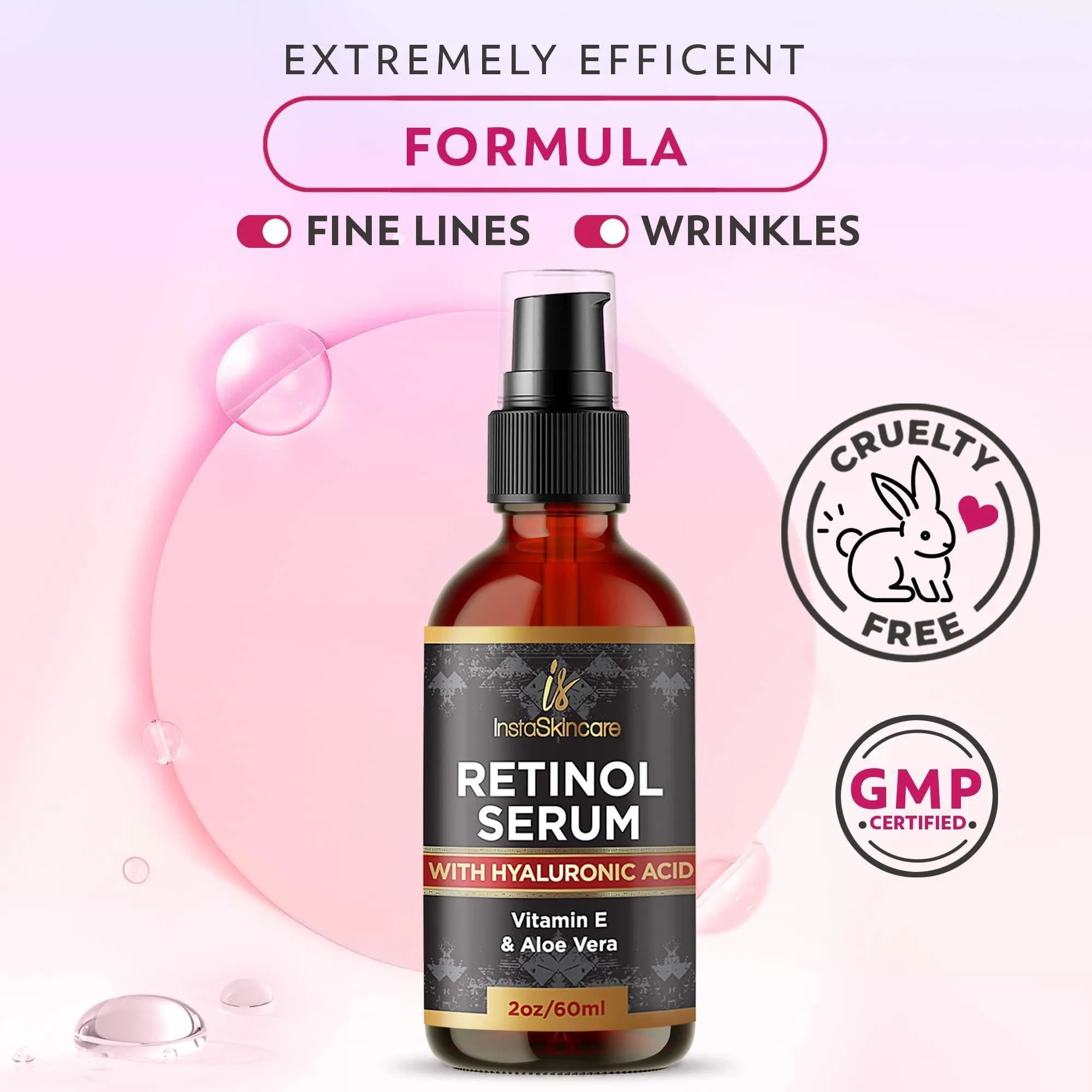 Retinol Serum for Face with Hyaluronic Acid Vitamin E and A DOUBLE SIZED 2 oz